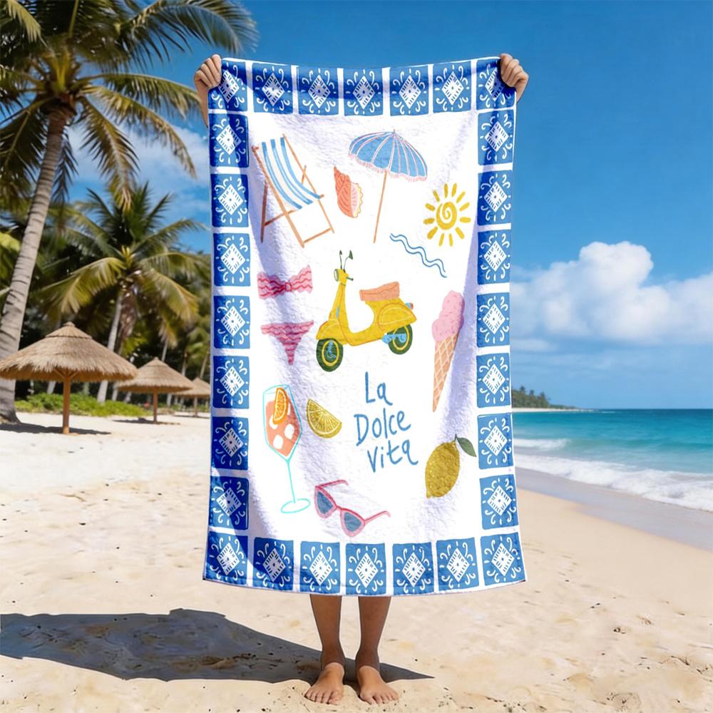 1 peça Coleção de Toalhas de Praia Vibes de Verão: Mantas de Praia Estampadas Fofas e Estilosas de Secagem Rápida