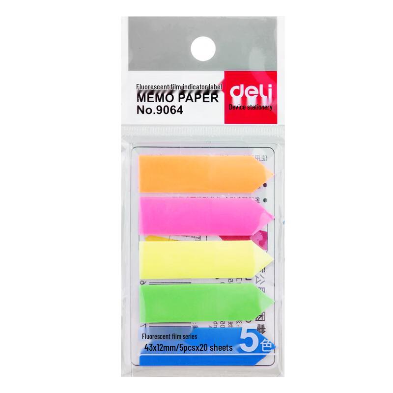 Deli 5-Color Fluorescent Arrow Index Tabs, 43x12mm