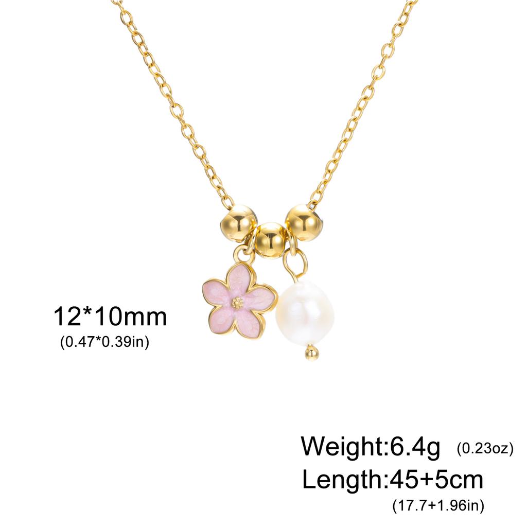 Enamel Plumeria Daisy Flower Pearl Pendant Necklaces for Women Girls Stainless Steel Imitation Pearl Gold Color Jewelry Gift