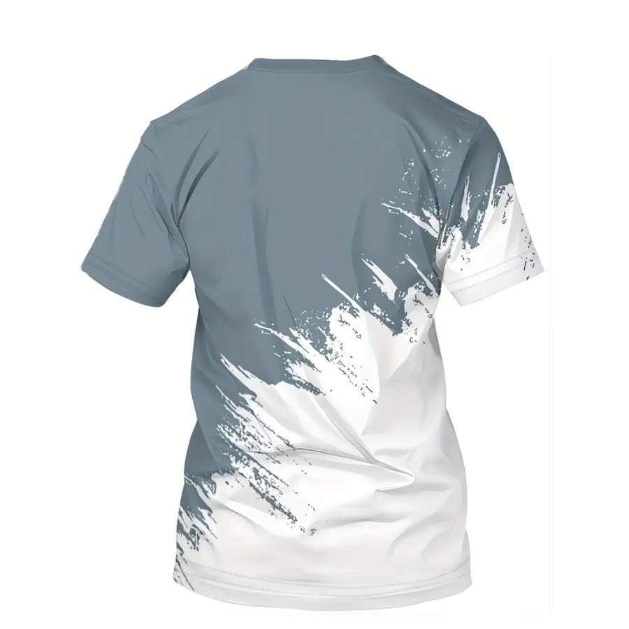 Men'S Casual Short Sleeve T-Shirt - Light Blue Mountain Graphic Tee, Regular Fit, Round Neck, Summer Essential for Casual Attire, Outdoor Leisurewear