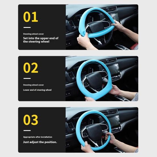 Universal Car Steering Wheel Cover Anti-Slip Leather Texture Soft Silicone Car Steering