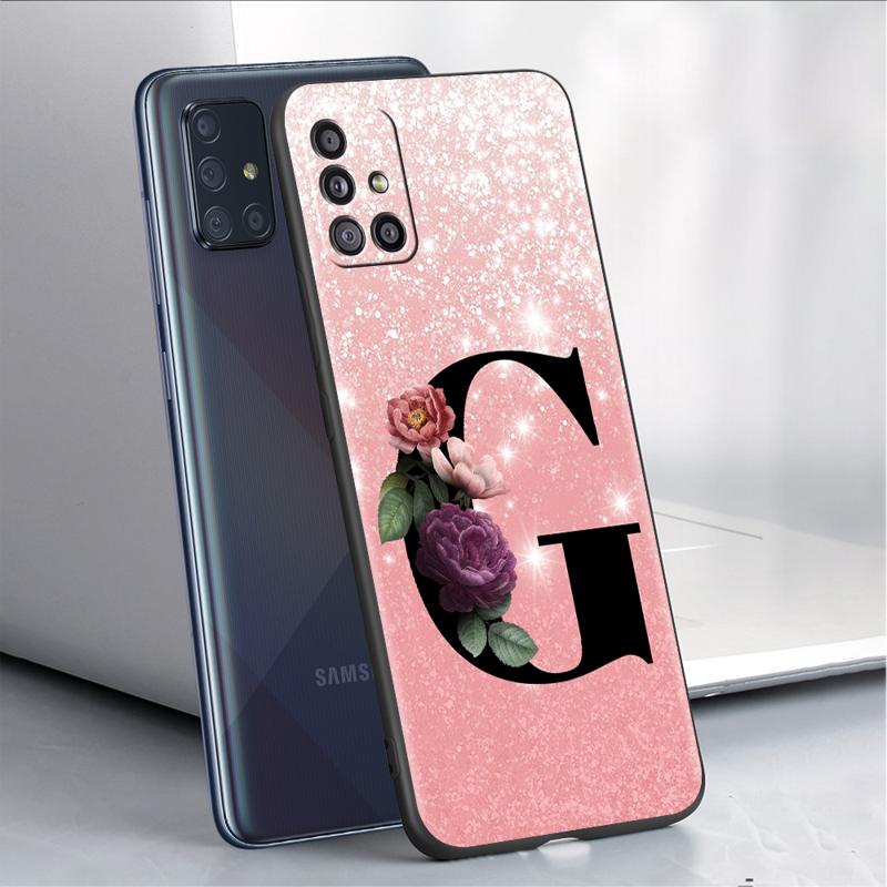 Letter A B C Flowers Pink Case For Samsung Galaxy A54 A52 A14 5G A53 A12 A13 A71 A23 A34 A33 A21s Phone Cover