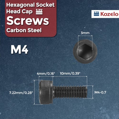 Kozelo 50pcs M4 0.7 X 10mm Hex Socket Head Machine Screws, Grade 12.9, Alloy Steel, Fully Threaded, Black Oxide Coating, for 3D Printers, Furniture, a