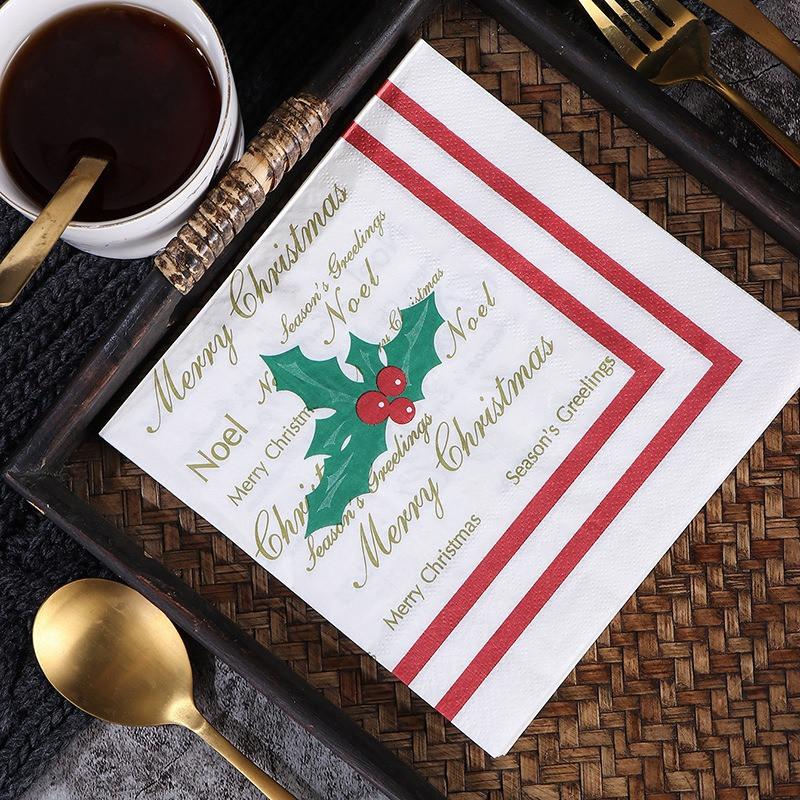 20Pcs/pack Christmas Series Printed Paper Disposable Table Dinner Napkin Tissues Xmas Party Decoration