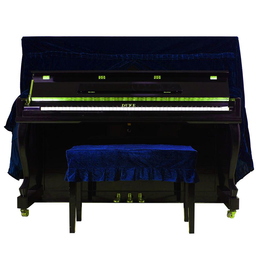 Pluszowa Tkanina Pokrowiec Przeciwkurzowy na Podwójny Stołek Pianinowy z Falbanką z Koronki (niebieski)