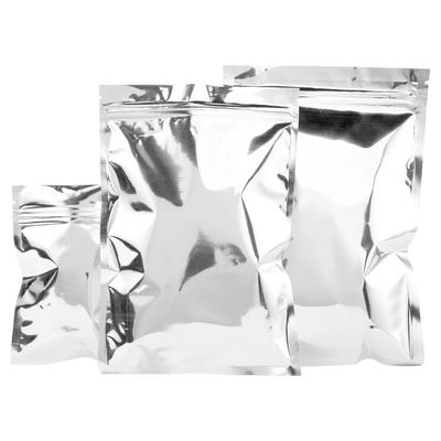 100 Stück silberfarbene Druckverschlussbeutel aus Aluminiumfolie – Lebensmittelqualität, aluminisiertes Mylar, selbstverschließender Beutel, T-Shirt-Verpackungsbeutel, mit Reißverschluss, wiederöffnbar