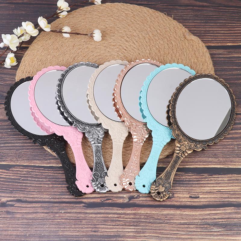 מראה איפור ידנית מגולפת וינטג' מראה ידנית עם ידית קוסמטיקה