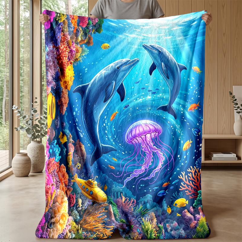 Ocean Life Adventure 11 Theme Blanket Lightweight Warm Flannel Blanket Decorative Throw Blanket for Home Decoration