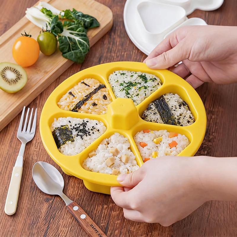 6-in-1 Cavity Triangle Sushi Mold Rice Ball Press Maker Non-stick Sushi Maker Kitchen Tools Bento Box Meal Supplies For Seaweed