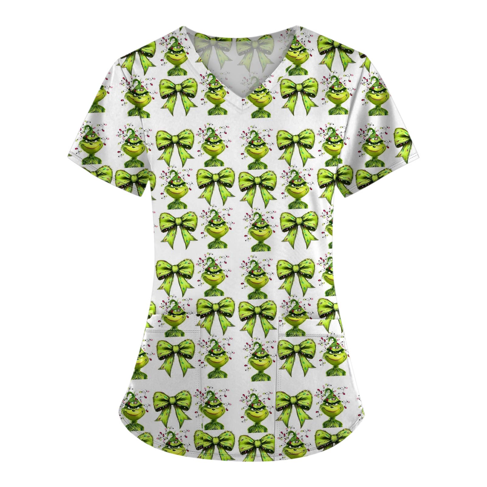 

Женские модные топы с короткими рукавами и V-образным вырезом с принтом, рабочие футболки с карманами L армия зеленый