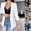 Women's Open Front Blazer, Notched Lapel Single-Breasted Coat with Long Sleeves, Versatile Solid Color Outerwear for Office & Casual