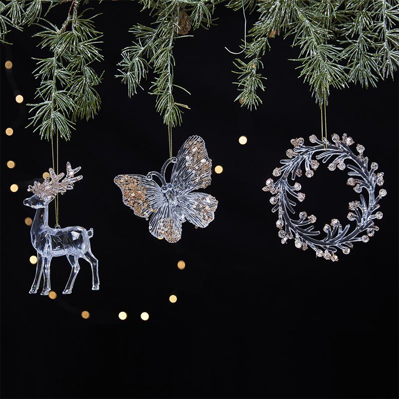 1Pcs Christmas Tree Scene Decoration Christmas Practical Sequin Acrylic Solid Color Pendant Transparent Snowflake Pendant