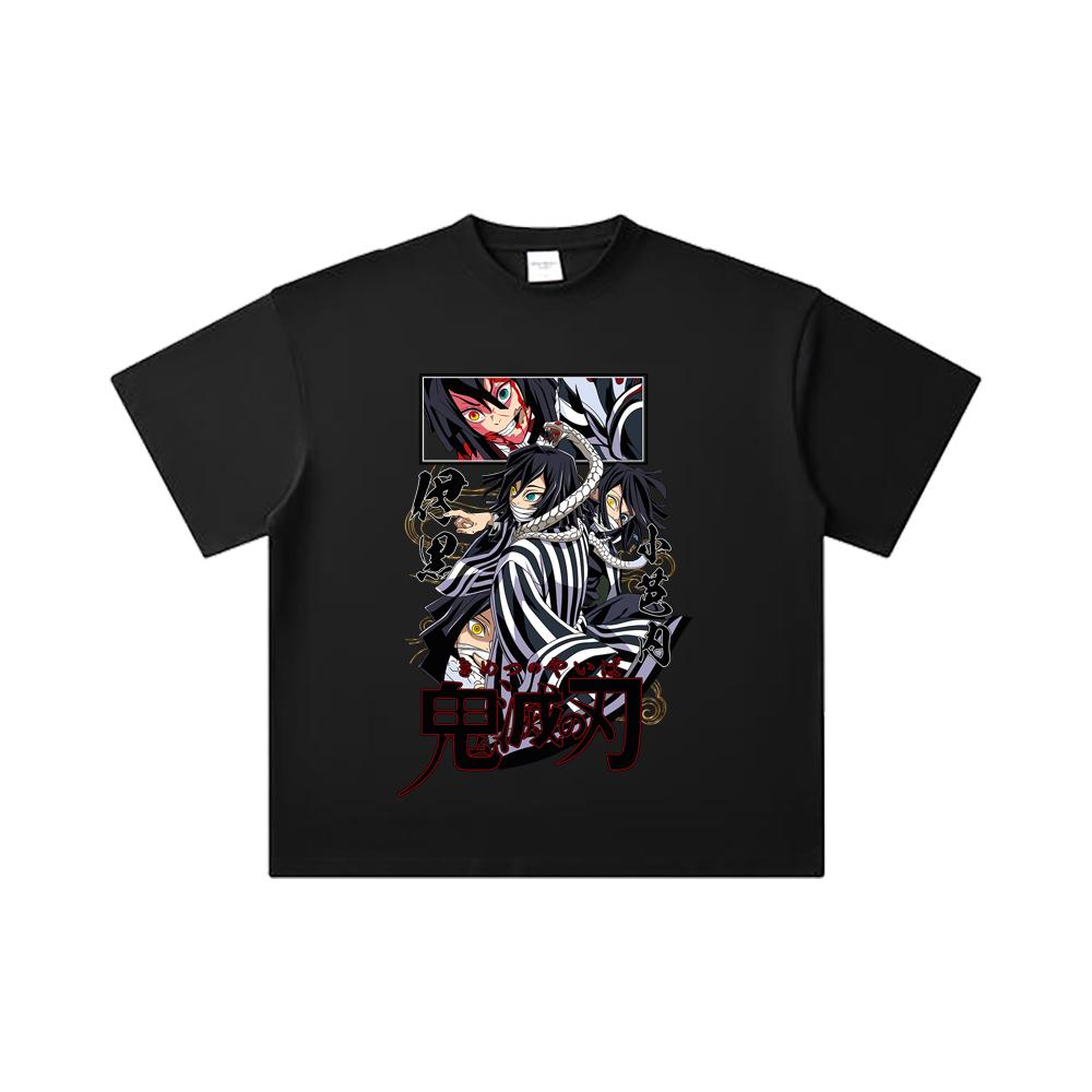 260 GSM Double Yarn 32 Count 100% Cotton Demon Slayer V95 Iguro Print Unisex Heavy Cotton T Shirt