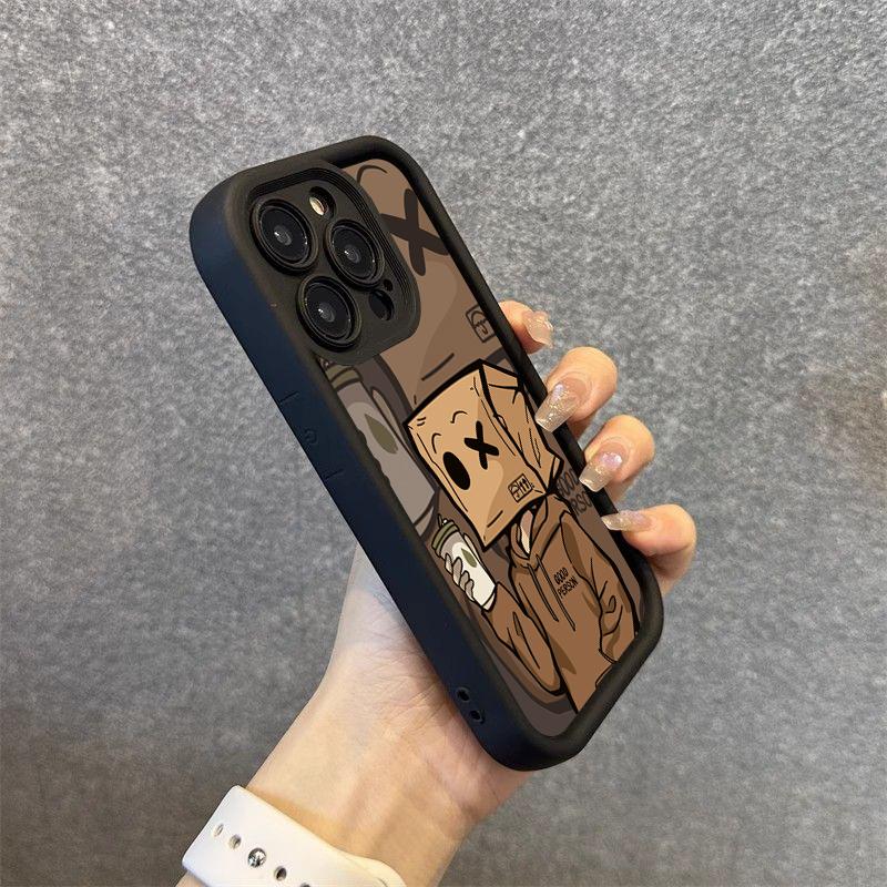 Cartoon Box Man Pattern Silicone Phone Case For iPhone 17 16 15 14 13 12 11 Pro Max 16 Plus 16E Shockproof Candy Soft TPU Cover