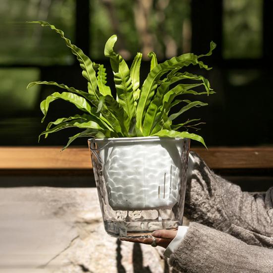 Flowerpot PET Highly Transparent Self-Watering Planter with Glacier Pattern Double-Layer Design Breathable Inner