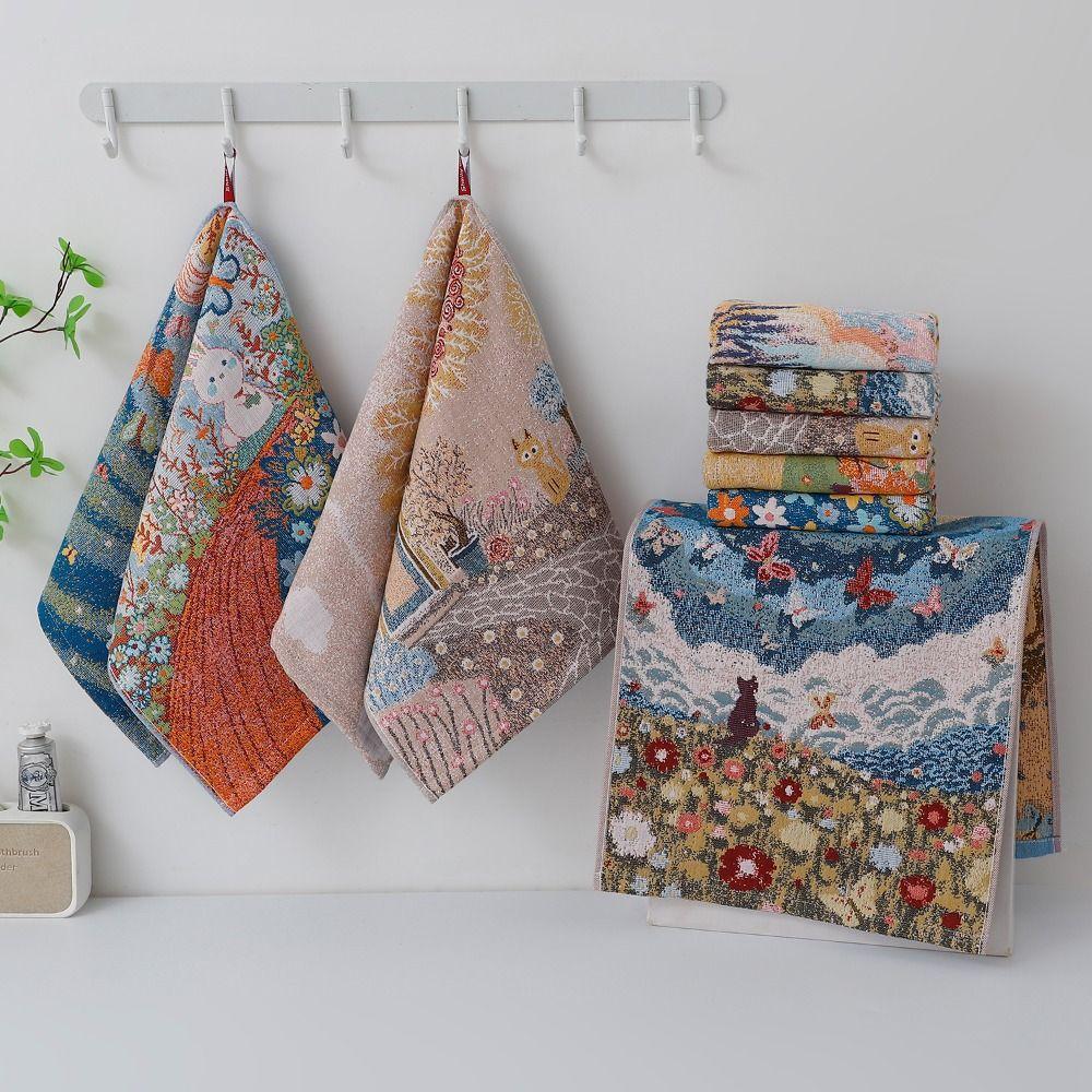 Cute 34x74cm Pure Cotton Face Towels 4 Layer Cotton Gauze Soft Large Hand Towel Absorbent Cartoon Dish Cloth for Kids Children