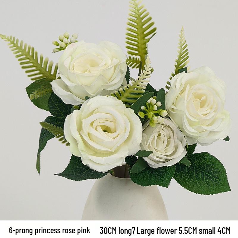 

6-Prong Princess Rose Outdoor Wedding Artificial Bouquet