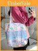 Blue Floral Cotton Tote Bag With Open Mouth Design And Comfortable Double Straps