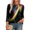 Omen's Fashionable Round Neck 3/4 Sleeve Printed Casual Basic Pleated Pullover T-shirt Top