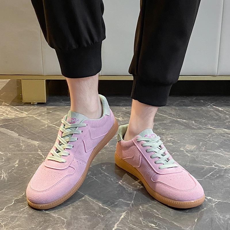 Large size couple's color matching women's retro round head lace-up spring and autumn versatile casual flat-bottomed sports shoes