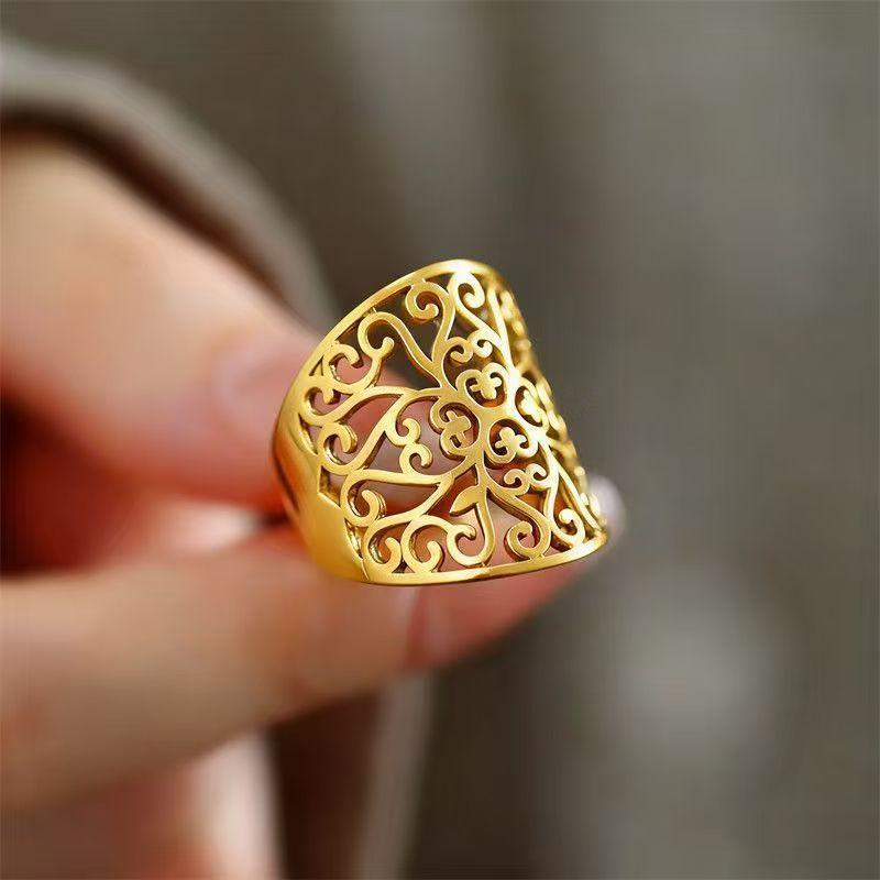 1Pcs Geometric Fine Jewelry Finger Adjustable Retro Flower Hollow Ring For Party Birthday Gift Gold/Silver Rings For Women