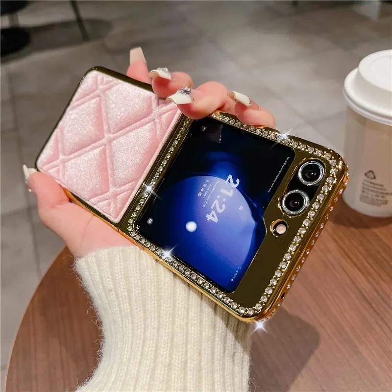 

Electroplated Vintage Velvet for Samsung Galaxy Z Flip 7 6 5 4 3 Flip7 Flip6 Flip4 Flip 5G Anti Drop PU Leather Protective Cover Galaxy Z Flip6 рожевий