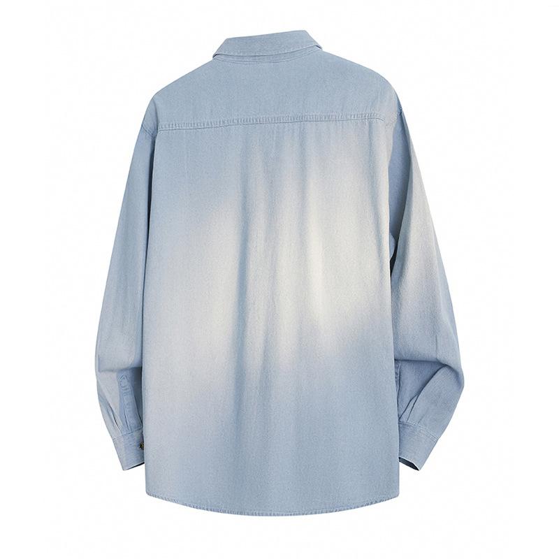 Minimalist Solid Color Men's Jakas Long-sleeved Shirt 2026 Autumn Denim Lapel Loose Men's Jacket Coat Men's Breathable Work Casual Jacket