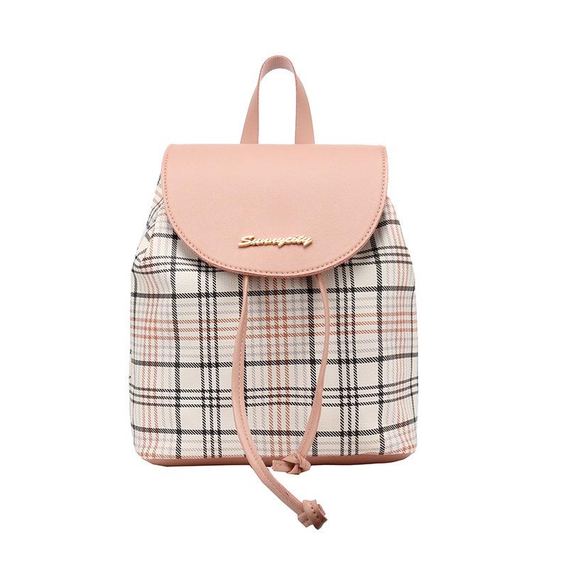 Guangzhou Women's Bag Summer Printing Plaid Color Scheme Drawstring Bucket Backpack Simple Mobile Phone Bag