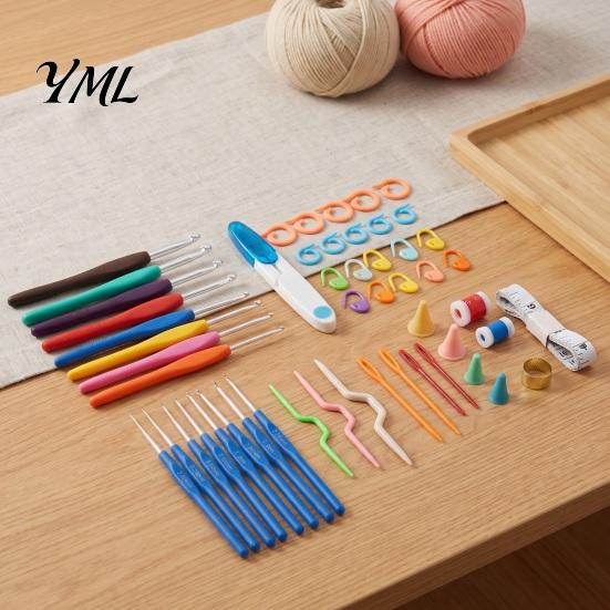 Crochet Essentials for Projects Metal Hooks Set, Includes Yarn Needles Stitch Markers Tape Measure, with Ergonomic Set Storage Case, Soft Rubber