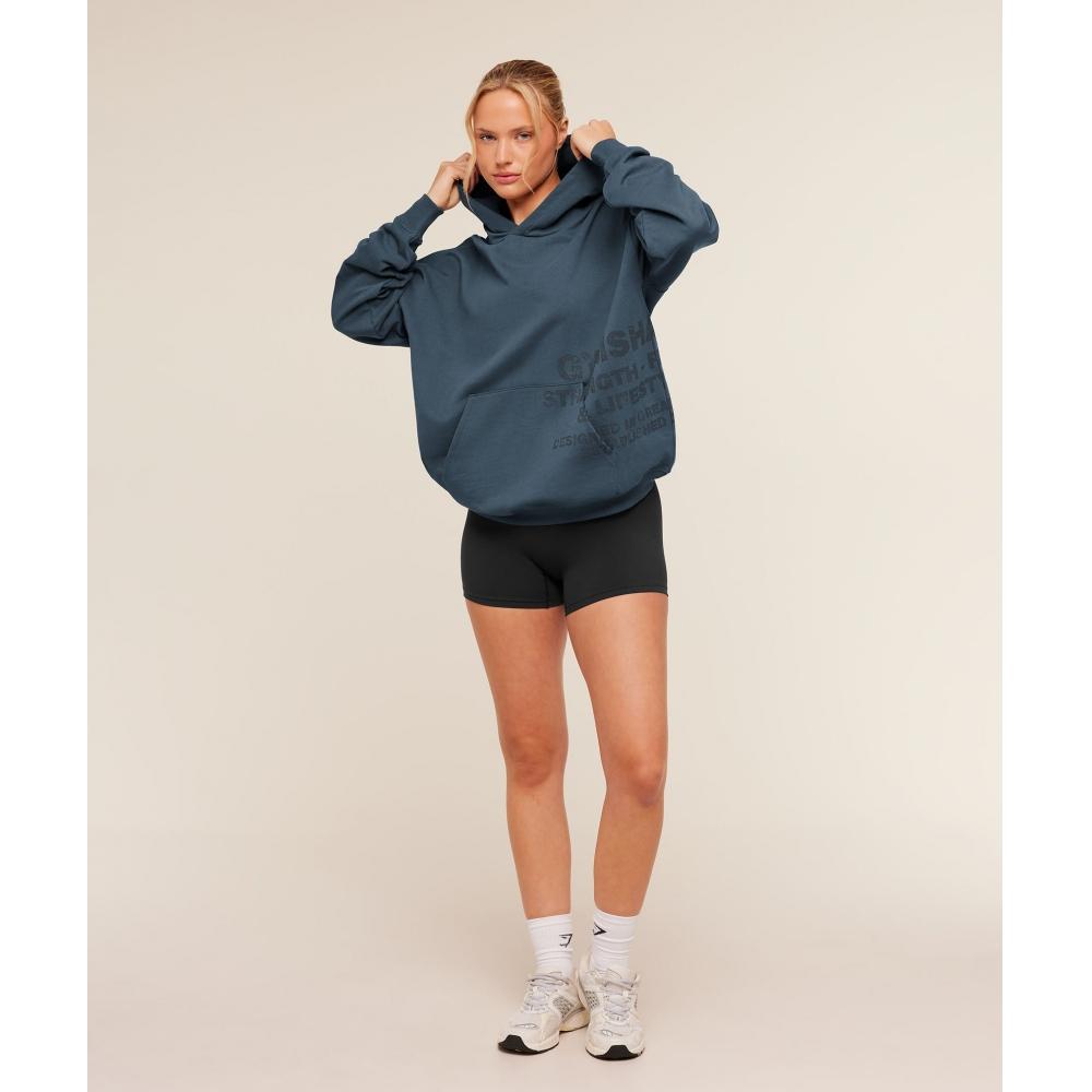 Gymshark Stealth Blue Stacked Graphic Hoodie B6b5h Ud6s