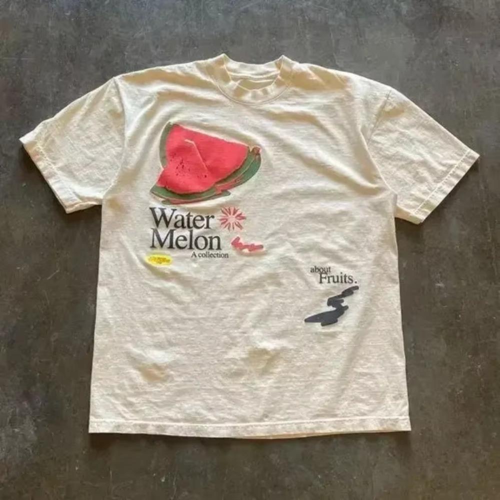 Summer New Fashion Retro T Shirt Fun Fruit Print T-Shirt 100% Cotton Men Short Sleeve T-shirt Casual Women Round Neck Tees Tops