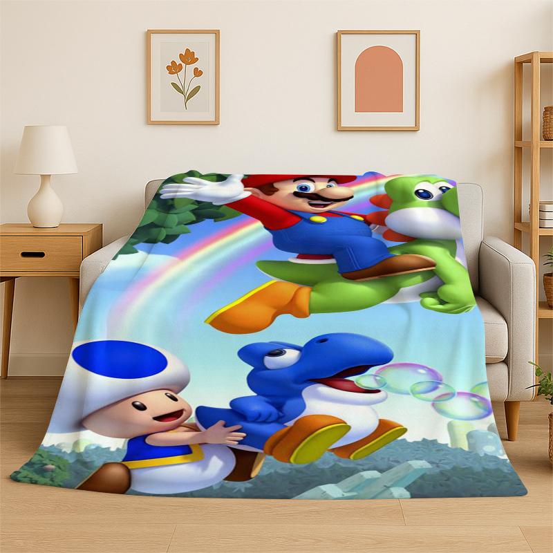 Cartoon M-Mario Bros Game Flannel Blanket Soft Warm Throw Blanket for Bedroom Living Room Bed Travel Camping Picnic Gift Kids