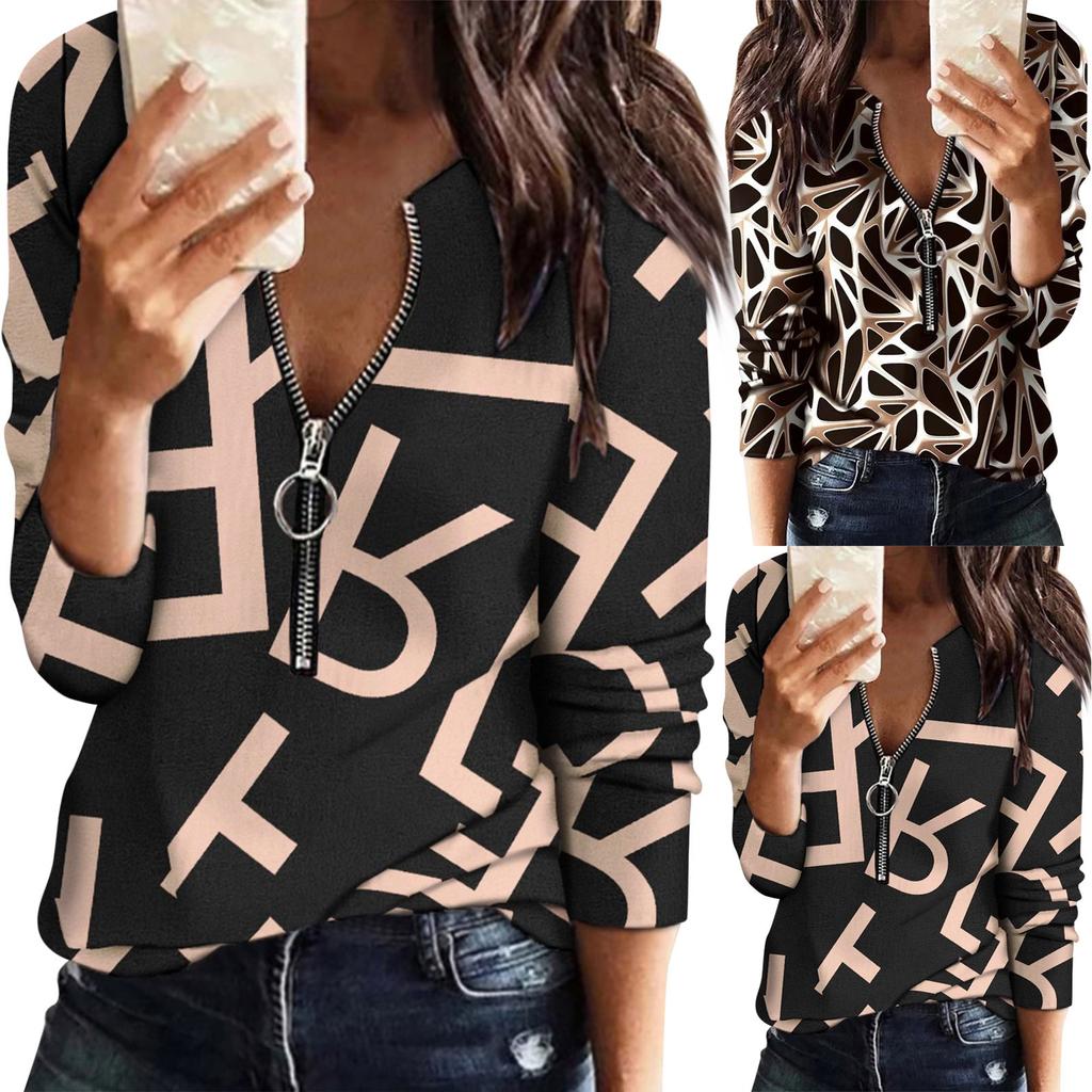 Women Basic Print 1/4 Zip Long Sleeve Sweatshirt Soft Comfortable Crewneck Sweatshirts