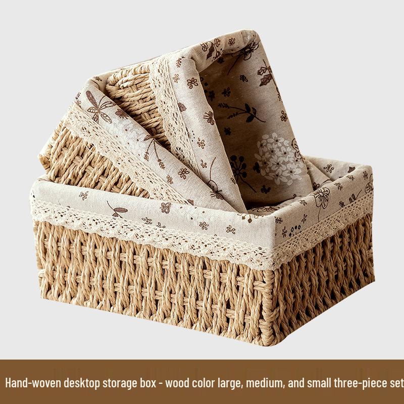 Desktop Storage Basket for Keys, Snacks, Sundries, & Cosmetics - Imitation Rattan Coffee Table Organizer