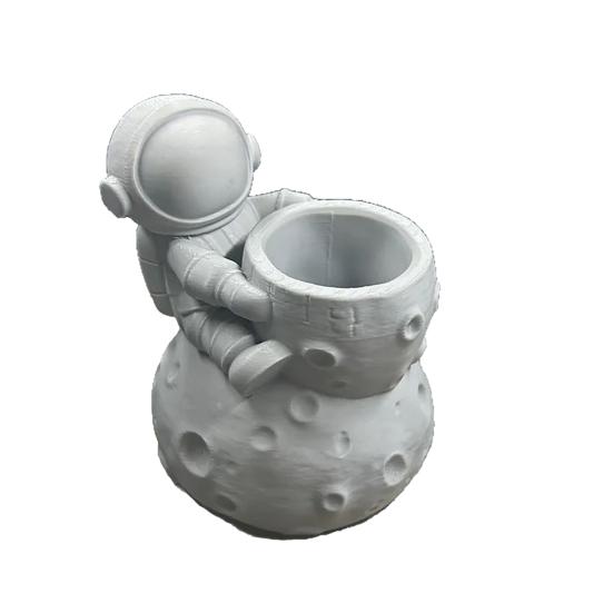 3D Printed Astronaut Pen Holder with Moon Base Cute Space-Themed Desk Organizer