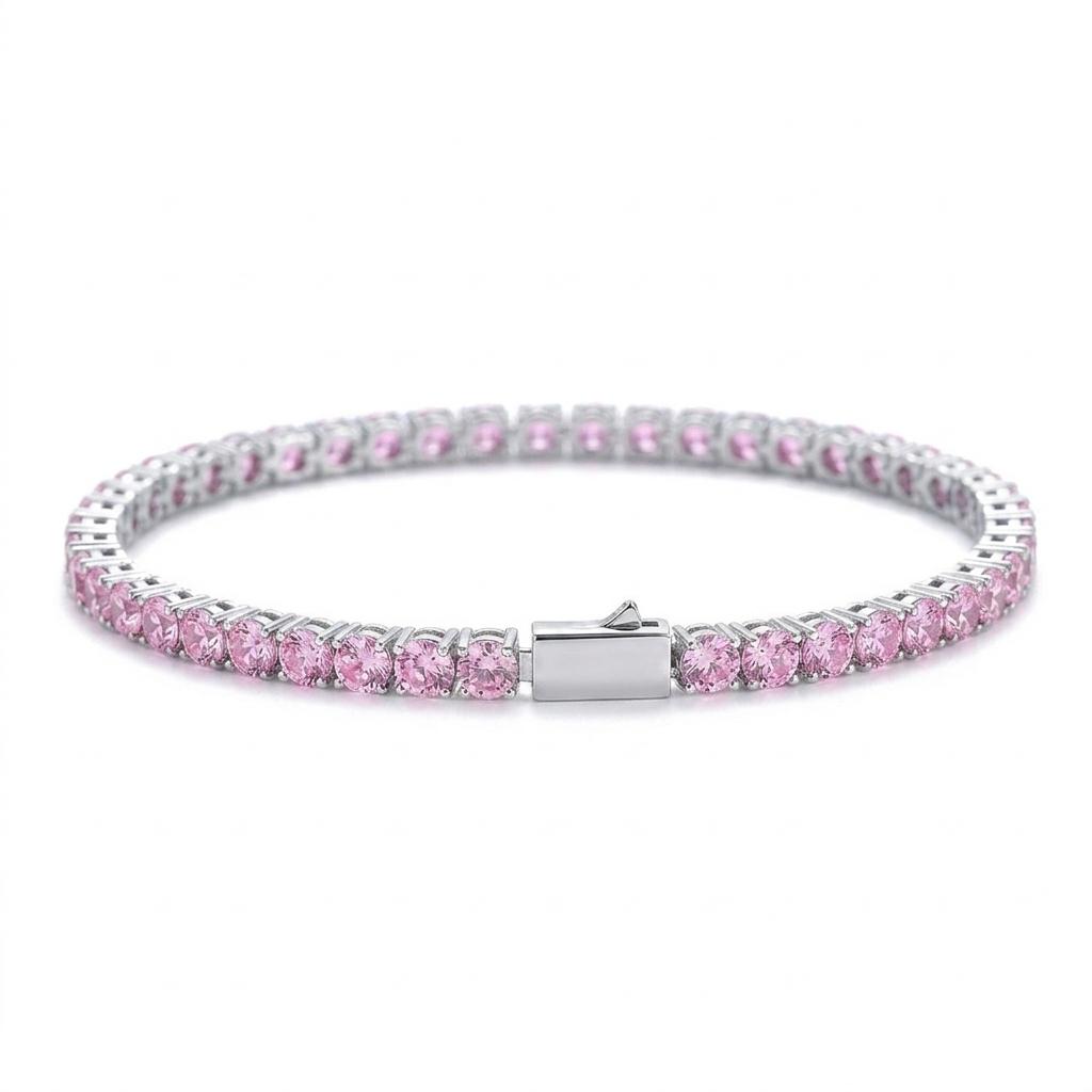 4mm Iced Out Colorful CZ Tennis Bracelet Multi Color 1 Row Cubic Zirconia Brass Spring Clasp Bling Hip Hop Jewelry for Women Men