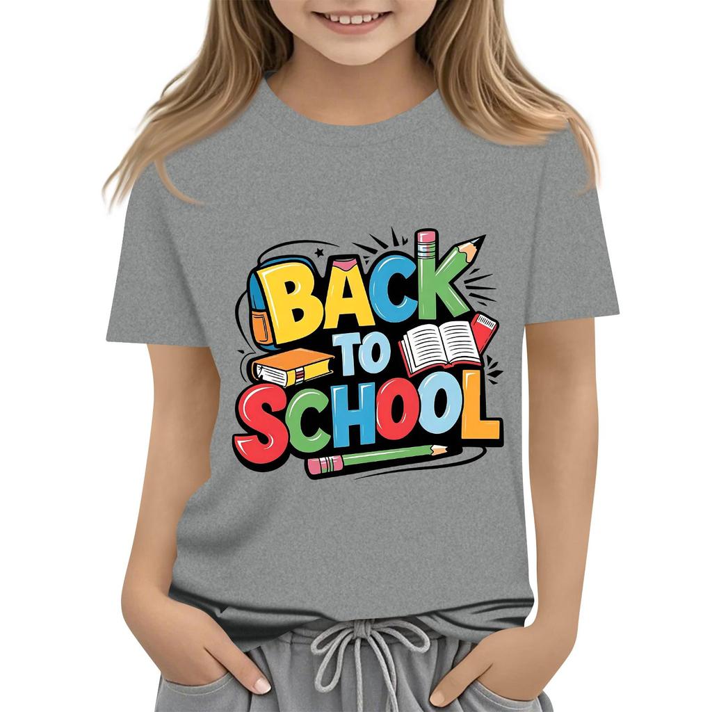 Children's Casual and Fashionable Round-Neck Printed Short-Sleeve Top for Back-to-School