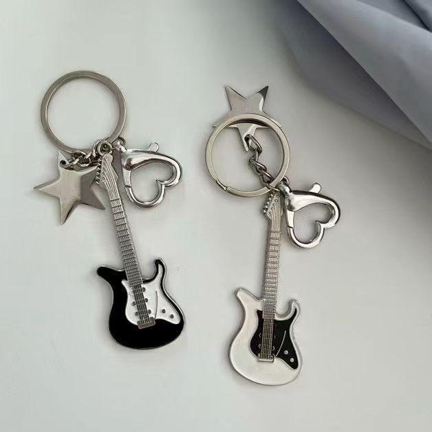 Retro Electric Guitar Star Pendant Bass Keychain Women's Student Bag Keychain Pendant