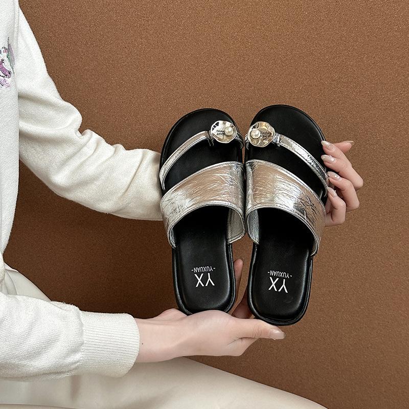 

Cool slippers women s new summer outer wear muffin thick-soled cover toe fairy shoes rhinestone cover toe with skirt one-word sandals 39