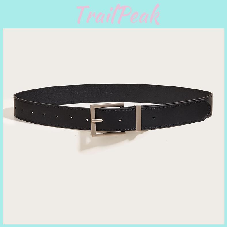 Solid Square Buckle Color Leather Belt Metal Decoration Black Girdle Fashion