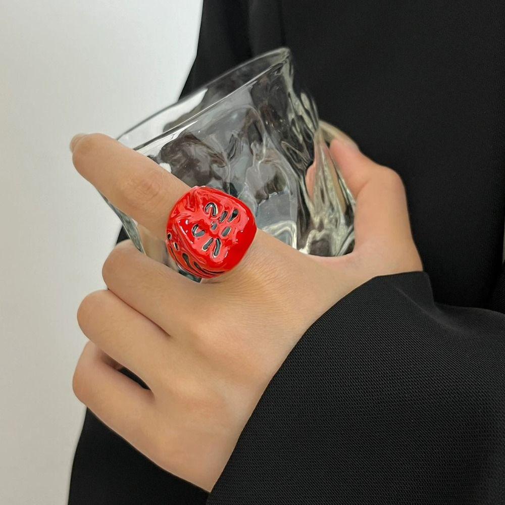 Korean Style Painting Ring Geometric Chunky Enamel Ring Personality Drip Oil Cat Ring  Men