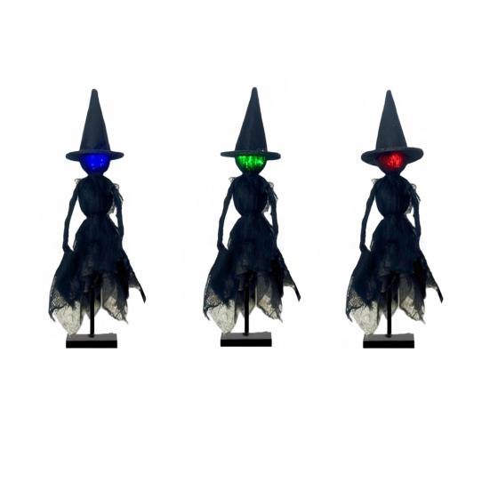 Halloween Witch Decoration Light Up Witch Figurine Spooky Witch Ornament with Glowing Face for Mantel Tabletop Shelf Decor