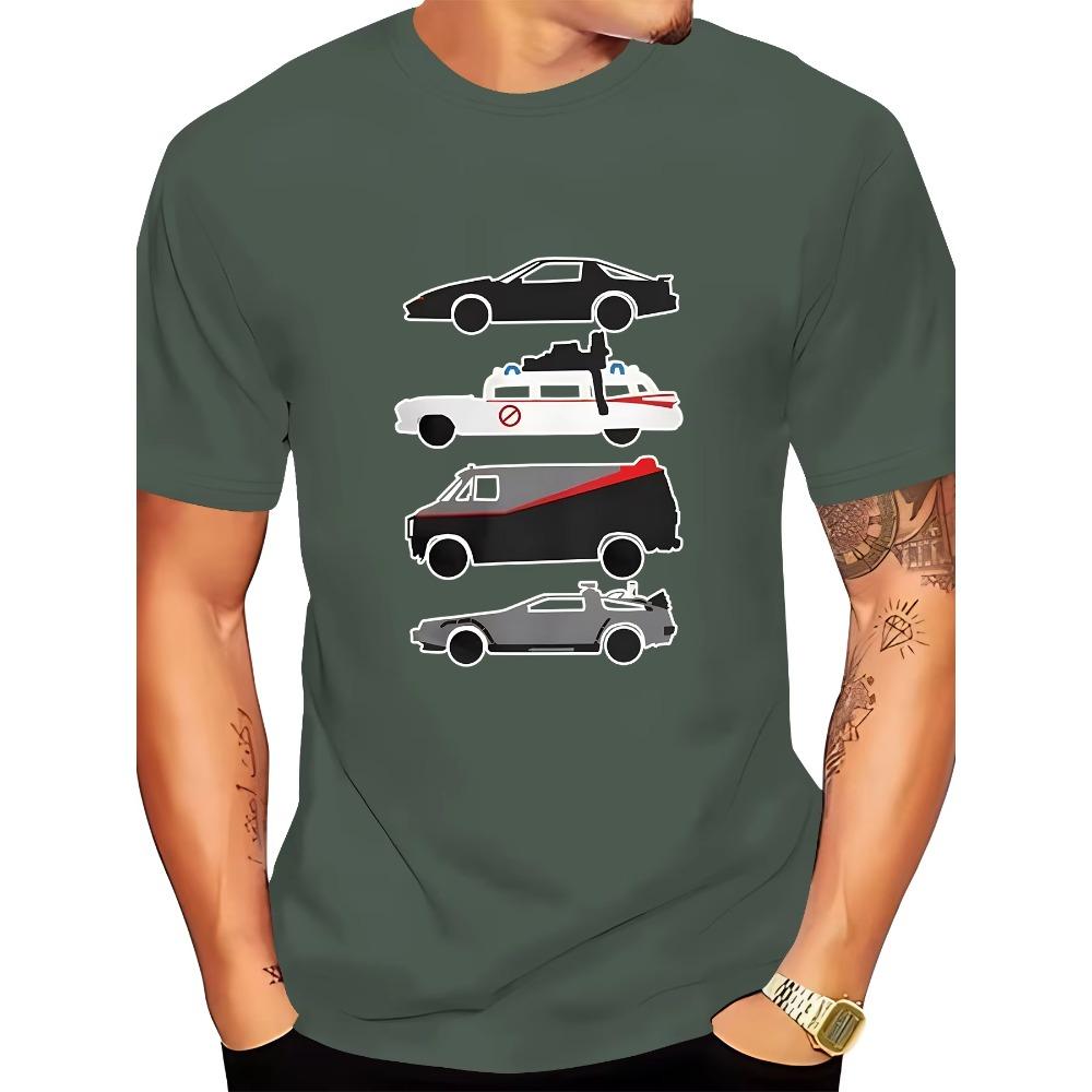 Stylish Black Graphic Tee - Men's Premium Casual T-Shirt with Unique Car Print, Round Neck, Summer Fashion, Machine Washable,