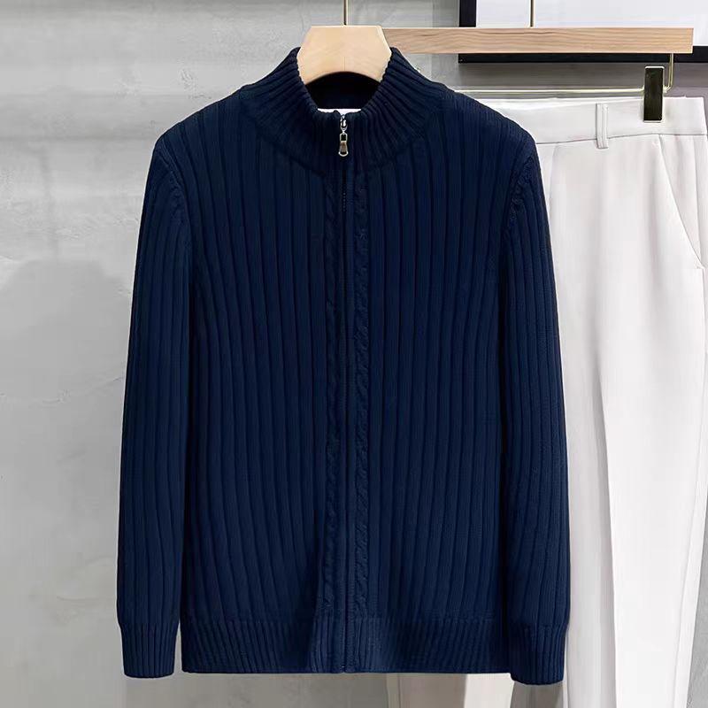 American Autumn/Winter Solid Color Zippered Knit Cardigan: Trendy Korean-Style Men's Outerwear