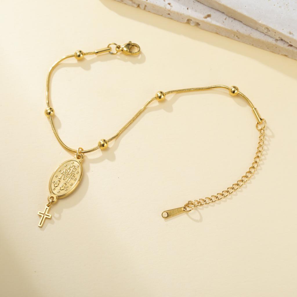 Lucktune Rosary Virgin Mary With Cross Charm Bracelets Women's Stainless Steel Beads Chain Bracelet Religious Prayer Gifts Sale