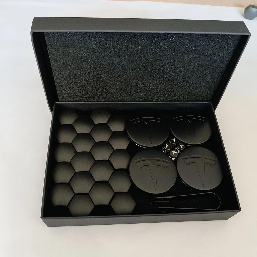 Pwmnb5 4PCS 25PCS 29PCS 56MM 57MM For Tesla Model3 ModelY Matte Black Juniper Sport Emblem Wheel Center Hub Cap Car Rims Cover Hubcaps