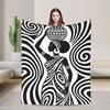 African Woman Fleece Blanket, Black White Tribal Art, Modern Ethnic Decor