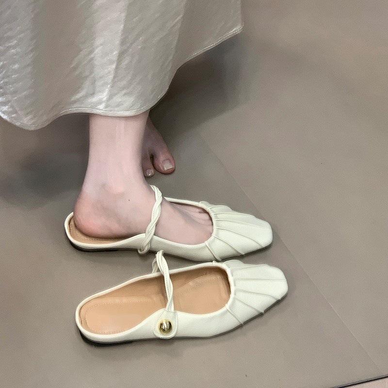 French toe half slippers women's summer wear high-end Mary Jane shoes Muller shoes cool slippers