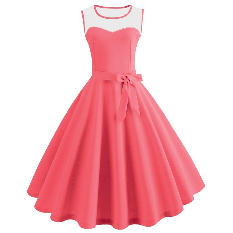 

50S Sleeveless Retro Dress with Belt Mesh Watermelon red S