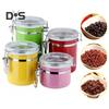 4ks Nerezová vzduchotěsná sada kanystrů Nádoba na potraviny Odolná proti vlhkosti Kuchyňská linka Organizér pro skladování cukru a mouky s průhledným víkem